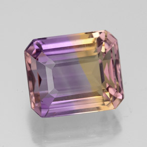 5.30克拉天然双色紫黄晶，祖母绿式切割，10.9×9.2毫米，VVS-VS