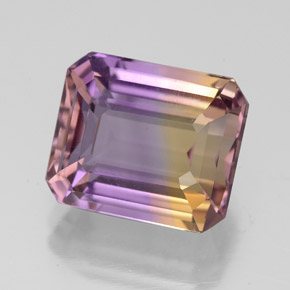 5.30克拉天然双色紫黄晶，祖母绿式切割，10.9×9.2毫米，VVS-VS