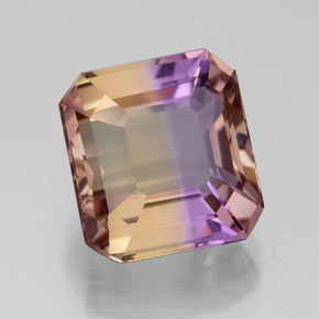 5.07克拉天然双色紫黄晶，祖母绿式切割，10.5×9.9毫米，VVS