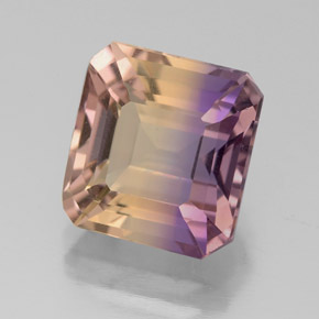 3.84克拉天然双色紫黄晶，祖母绿式切割，9.5×9.1毫米，VVS-VS