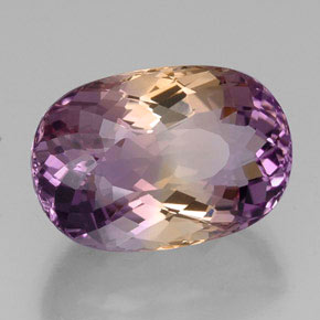 19.00克拉天然双色紫黄晶，椭圆形切割，19.7×13.6毫米，VVS