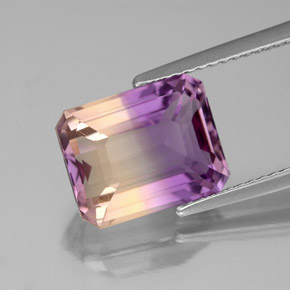 4.72克拉天然双色紫黄晶，祖母绿式切割，11.3×9毫米，VS