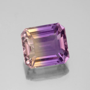 2.97克拉天然双色紫黄晶，祖母绿式切割，9.1×8.2毫米，VS