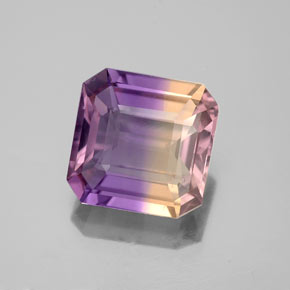 3.06克拉天然双色紫黄晶，祖母绿式切割，9.4×9.3毫米，VS