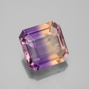 3.06克拉天然双色紫黄晶，祖母绿式切割，9.4×9.3毫米，VS