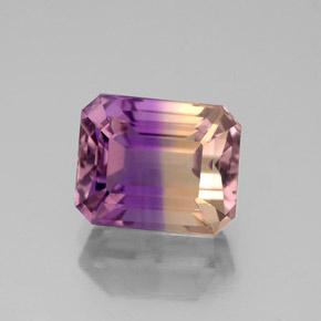 3.11克拉天然双色紫黄晶，祖母绿式切割，9.2×7.5毫米，VVS
