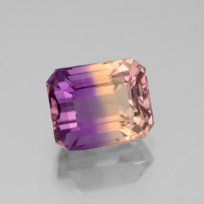 3.11克拉天然双色紫黄晶，祖母绿式切割，9.2×7.5毫米，VVS