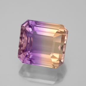 5.58克拉天然双色紫黄晶，祖母绿式切割，10.7×9.9毫米，VS