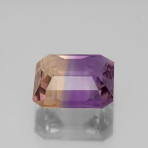 4.13克拉天然双色紫黄晶，祖母绿式切割，10.5×10.3毫米，VS-SI