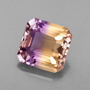 4.37克拉天然双色紫黄晶，祖母绿式切割，10×9.7毫米，VS