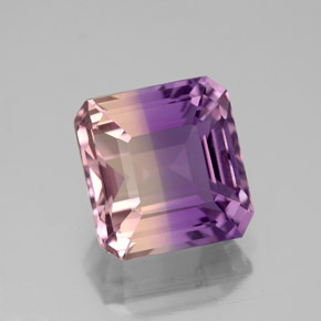 4.74克拉天然双色紫黄晶，祖母绿式切割，10×9.6毫米，VVS-VS