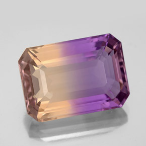 10.42克拉天然双色紫黄晶，祖母绿式切割，16.1×11.5毫米，VVS
