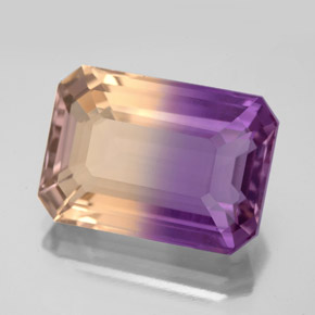 10.42克拉天然双色紫黄晶，祖母绿式切割，16.1×11.5毫米，VVS