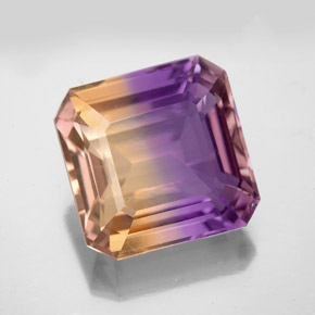 9.94克拉天然双色紫黄晶，祖母绿式切割，13.2×13.1毫米，VS