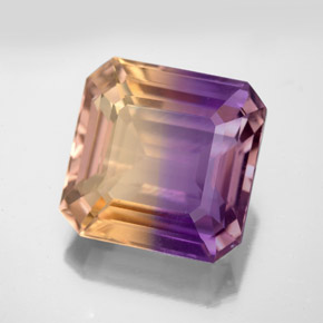 9.94克拉天然双色紫黄晶，祖母绿式切割，13.2×13.1毫米，VS