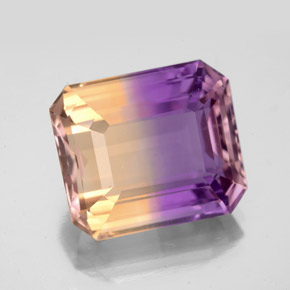 9.81克拉天然双色紫黄晶，祖母绿式切割，14.1×12.2毫米，VVS