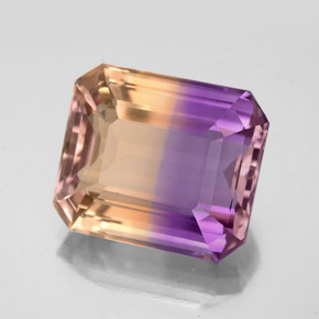 9.81克拉天然双色紫黄晶，祖母绿式切割，14.1×12.2毫米，VVS