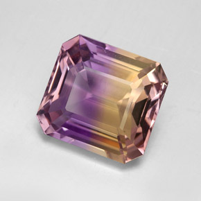9.00克拉天然双色紫黄晶，祖母绿式切割，13.5×12.5毫米，VVS-VS