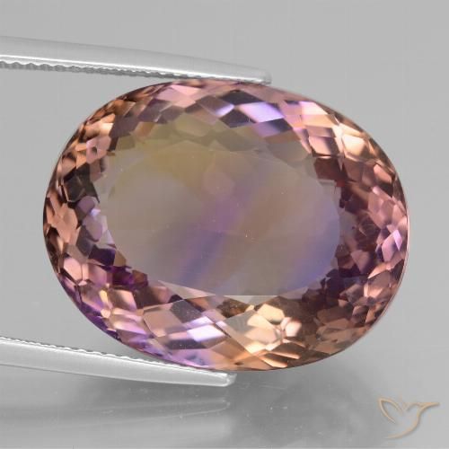 27.34克拉天然双色紫黄晶，椭圆形切割，21.7×17.2毫米，VVS