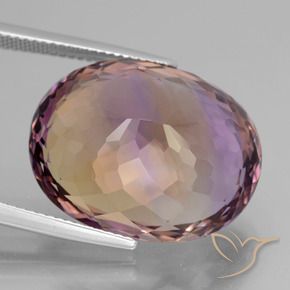 27.34克拉天然双色紫黄晶，椭圆形切割，21.7×17.2毫米，VVS