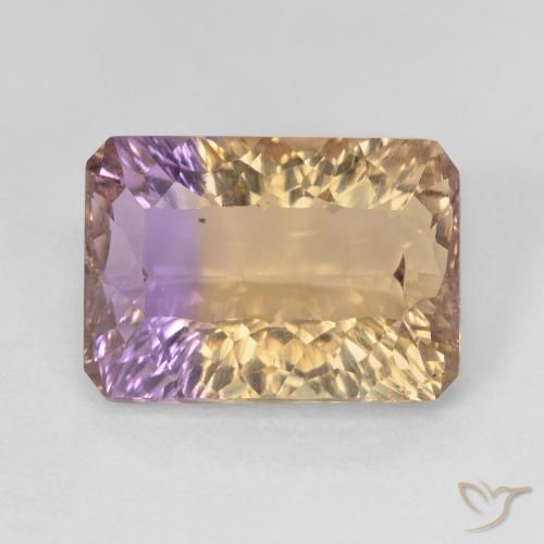 7.09ct 天然 双色 紫黄晶, 祖母绿式切割, VVS-VS