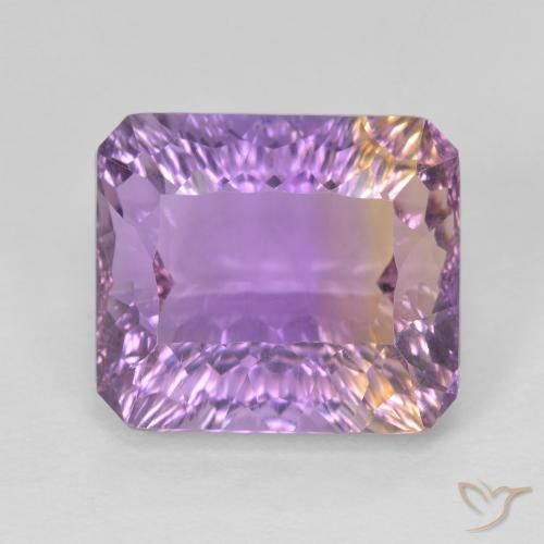 9.15ct 天然 双色 紫黄晶, 祖母绿式切割, VVS-VS
