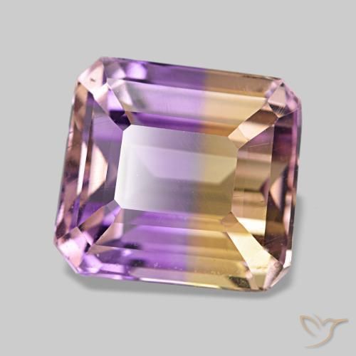 4.22克拉天然双色紫黄晶，祖母绿式切割，9.4×8.7毫米，VVS-VS