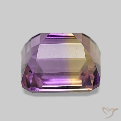4.22克拉天然双色紫黄晶，祖母绿式切割，9.4×8.7毫米，VVS-VS