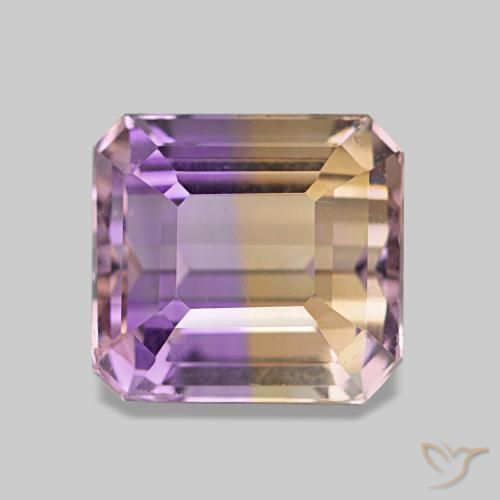 3.42克拉天然双色紫黄晶，祖母绿式切割，8.7×8.1毫米，VVS-VS