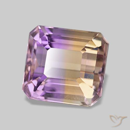 3.42克拉天然双色紫黄晶，祖母绿式切割，8.7×8.1毫米，VVS-VS