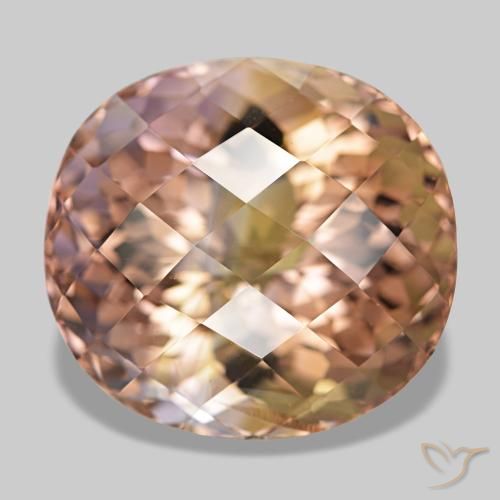 15.86克拉天然双色紫黄晶，椭圆形切割，16×14.7毫米，VVS-VS