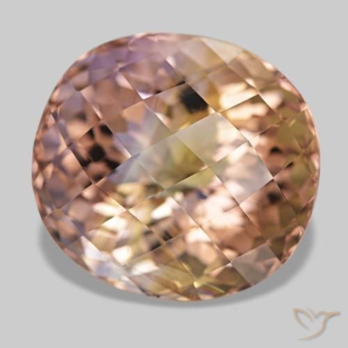15.86克拉天然双色紫黄晶，椭圆形切割，16×14.7毫米，VVS-VS