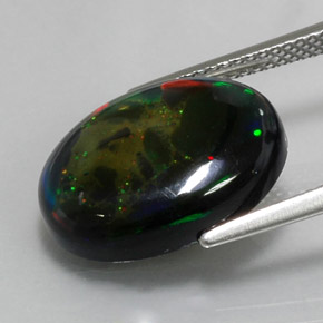 6.36克拉天然多色黑欧泊，椭圆形切割，16.6×12.6毫米，不透明