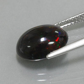 2.73克拉天然多色黑欧泊，椭圆形切割，11.9×9毫米，不透明
