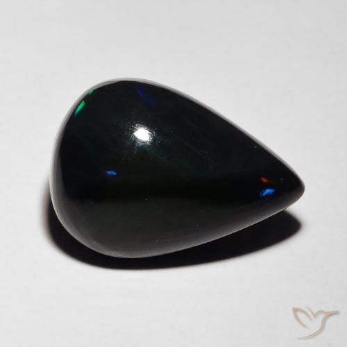 4.80克拉天然黑蛋白石，梨形，半透明