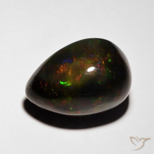 5.08ct 天然 彩色 黑蛋白石, 梨形, 半透明