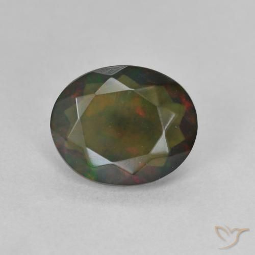 1.24ct 天然 彩色 黑蛋白石, 椭圆形, 半透明