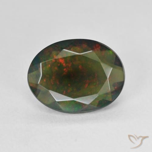 2.07ct 天然 彩色 黑蛋白石, 椭圆形, 半透明