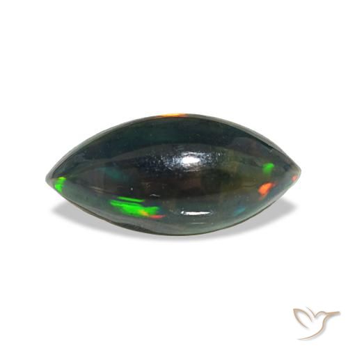 0.64克拉天然多色黑欧泊，马眼形，9.9×4.8毫米，半透明