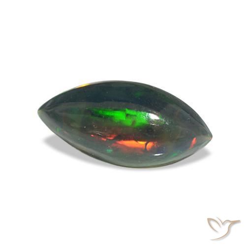 0.64克拉天然多色黑欧泊，马眼形，9.9×4.8毫米，半透明