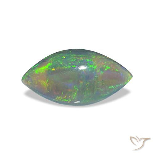 0.56克拉天然多色黑欧泊，马眼形，9.8×5毫米，半透明