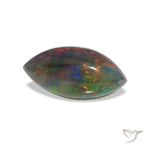 0.78克拉天然多色黑欧泊，马眼形，10.1×5.1毫米，半透明