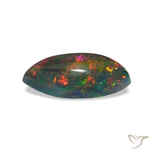 0.78克拉天然多色黑欧泊，马眼形，10.1×5.1毫米，半透明