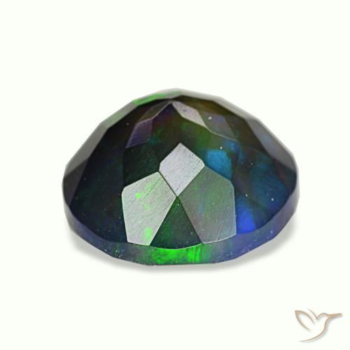 1.91克拉天然多色黑欧泊，圆形切割，9.09毫米，半透明