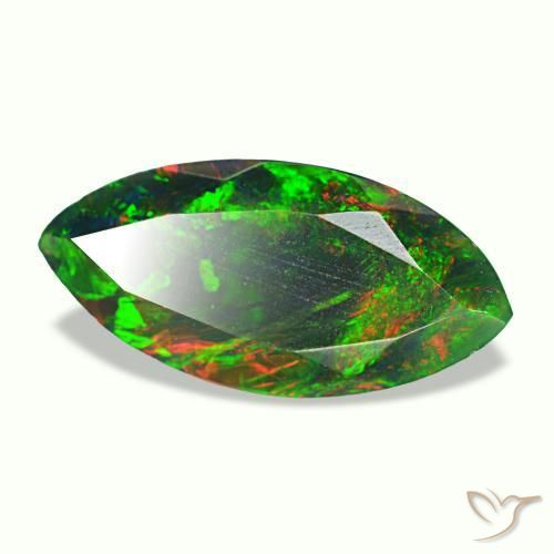 1.98克拉天然多色黑欧泊，马眼形，15×7.3毫米，不透明
