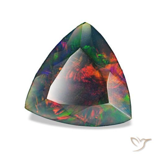1.22克拉天然多色黑欧泊，三角形，9.7×9.2毫米，不透明
