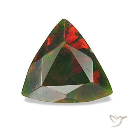 1.34克拉天然多色黑欧泊，三角形，9.5×8.8毫米，不透明