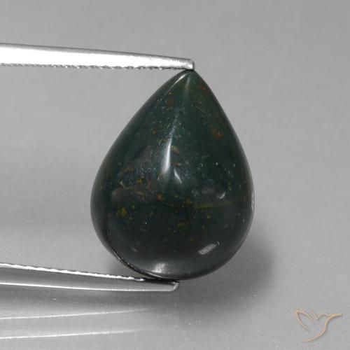 8.57ct 天然 暗绿色 鸡血石, 梨形, 不透明