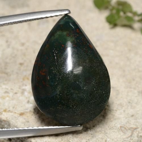 15.14ct 天然 深绿色 鸡血石, 梨形, 不透明