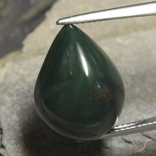 14.78ct 天然 暗绿色 鸡血石, 梨形, 不透明